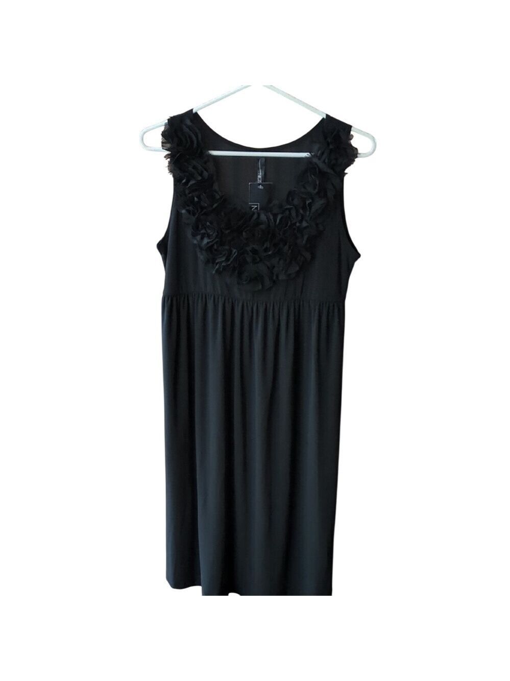 NWT Black‎ Sleeveless Dress with Floral Neckline, Large.